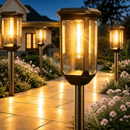 Tenmiro-Solar-Pathway-Lights-Outdoor-8-Pack-LED-Solar-Powered-Garden-Lights-Waterproof-IP65-Auto-On/Off-Outdoor-Light-for-Yard-Lawn-Patio-Path-Walkway-Driveway-Landscape-Lighting-Decor-3000K