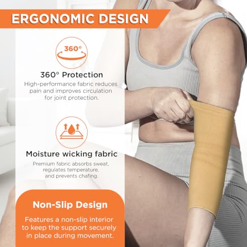 Image of Vissco Elbow Support, Pain Relief Belt for Elbow Joint Pain, Sport Injuries, Tennis Elbow, Joint Sprain for Men & Women for Gym, Sleeves for Cricket, Volleyball - Medium (Beige)