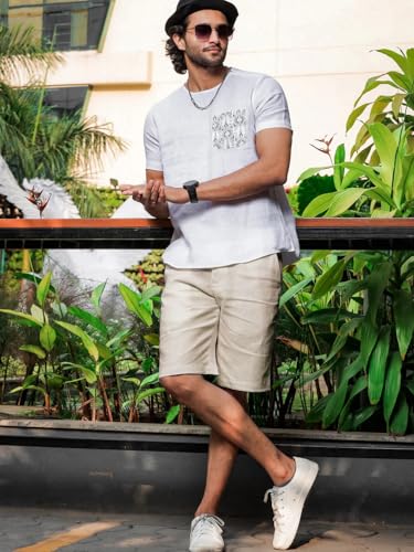 Image of Vogaan Men's Multi Color Linen Cotton Shorts | Regular Fit Casual Summer Shorts with 3 Pockets