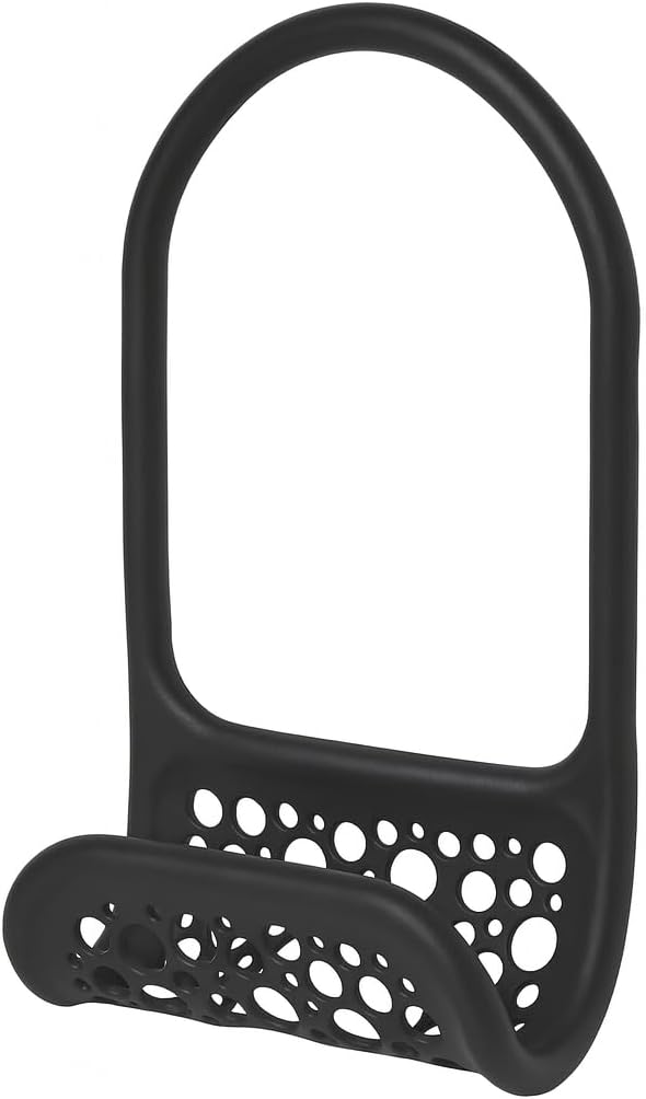 Flexible Sink Caddy for Organizing Sponges and Brushes, Adjustable Kitchen Sink Organizer with Open-Grid Design, Space-Saving Plastic Holder in Black