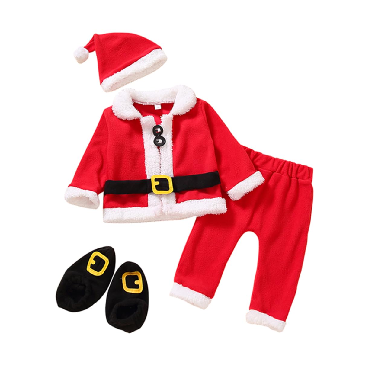 Hemoton Boys Christmas Outfit Toddler Santa Suit 4-piece Xmas Clothes Set Kids Santa Claus Clothes Suit