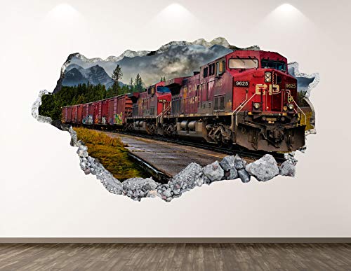 Best Deal Cheap 🛒 West Mountain Old Train Wall Decal Art Decor 3D Locomotive Sticker Mural Kids Room Vinyl Custom Gift BL42 (70" W x 40" H)