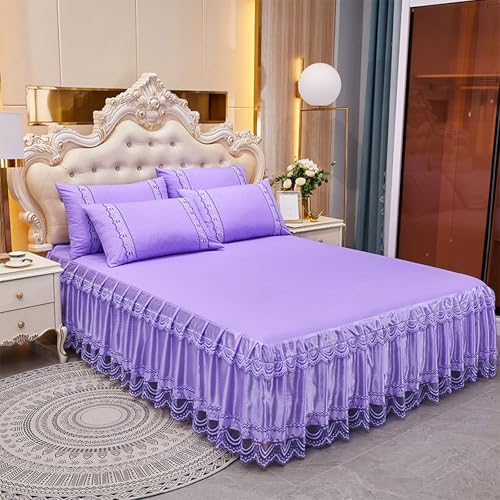 Cooalinar Falda de Cama con Volantes de Encaje,Falda de Cama Acolchada con Encaje de Volantes,Cómodo,Antiarrugas,Transpirable,para Decoraciones de Bodas y Fiestas navideñas
