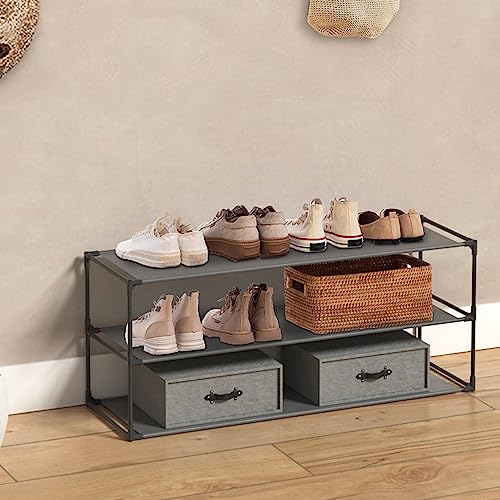 JERRY & MAGGIE 39 Shoes Wide Shelf, Simple Trending 3 Tier Stackable Shoe Rack for Garage, Shoe Rack for Entrance Small Space for Dorm Shoe Racks, Over Door Shoe Rack, Kitchen Storage Shelves Solution