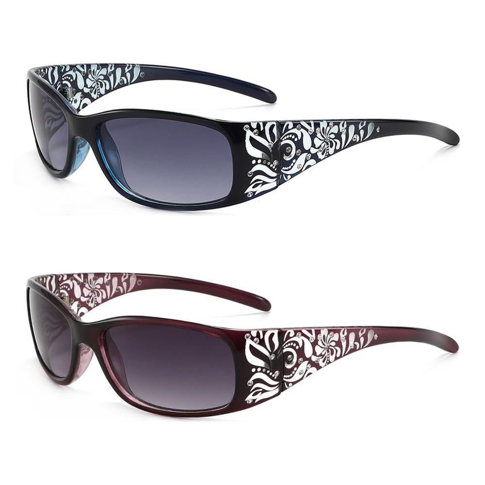 hermaner Rectangular Sunglasses Womens UV400 Protection Thick Flower Print Temples Gradient Lenses Luxury Ladies Sun Glasses Personality Sunnies Outdoor Street Party Travel