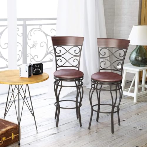 HOMGX Set de 2 Butacos de Barra Altos con Giro 360 Grados, Retro, Asiento y Respaldo Piel Acolchados, Sillas Vintage para Cocina, Pub, Restaurante, Patio miniatura 7