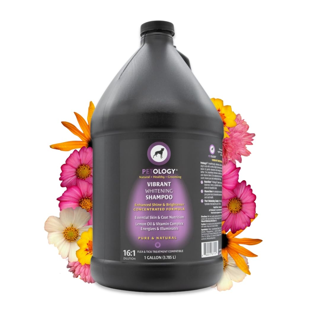 Vibrant Whitening Dog Shampoo, Gallon - Natural, Whitens and Brightens The Coat, Eliminates Smelly Pet Odors, Moisturizes Dry Itchy Skin, Bulk Refill Size 128 oz