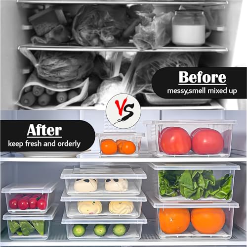 Image of JD FRESH 12 Piece Fridge Storage Containers /Organizer with Removable Drain Plate and Lid /Freezer containers /Vegetables Storage Box for Refrigerator /Fridge containers for Fruits /Meat /Fish (2500 ML)