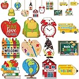 Aunthvra 24 Pieces Welcome Back to School Hanging Ornaments for Trees - Bus Apples Wooden Signs ABC Books Wood Cutout for Back To School Classroom Decoration Supplies