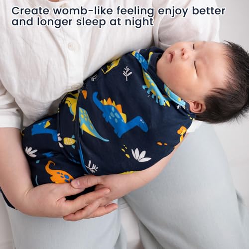 Image of david's kids 100% Cotton 3 Pack Baby Swaddle Wrap for 0-3 Months, Soft Breathable Swaddle Blanket for Newborn Infant, Adjustable Baby Wrap Sleep Sacks for Boys Girls, Newborn Essentials, Dinosaur