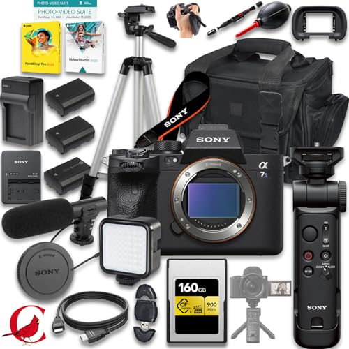 Sony a7S III Mirrorless Camera + Sony GP-VPT3 Wireless Shooting Grip + 160 GB CFexpress Type A Memory Card + 2pc Extra Battery + More (28pc Bundle)