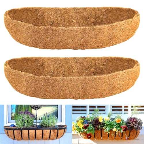 LCHUANG Coco Liners for Planters - 2 Pack 36 Inch Trough Coconut Liners for Planters Window Box Coco Liners 100% Natural Coconut Fiber Liners for Wall Hanging Basket Window Box Fence Baskets