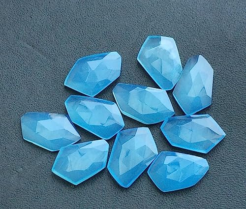 Calcédoine bleue cabochon 14-17mm rose cut pour création bijoux - 2