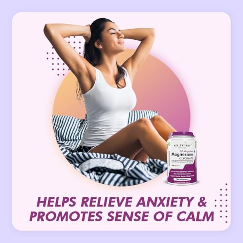 Image of HealthyHey Nutrition Magnesium Glycinate High Absorption for Sleep, Cramps, & Nerves Health -30 Vegetable Capsules
