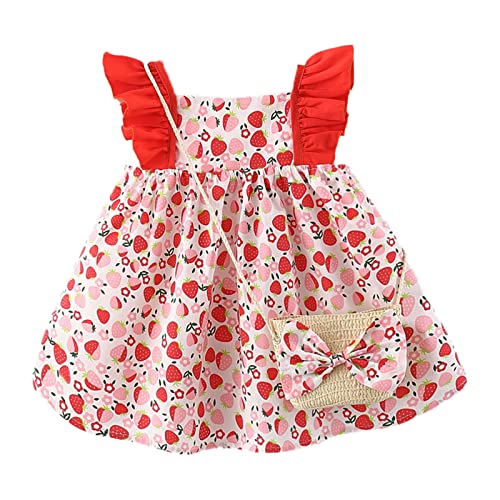 Haokaini Ropa de verano para niña con cuello de muñeca floral fresa princesa bolsa cruzada, Fresa roja, 2-3 Años Cover