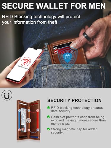 Image of Wallet for Men Slim Leather Wallets for 9-13 Cards, RFID Blocking Thin Card Holder Wallet with ID Window & Stretchable Cash Slot, Minimalist Bifold Small Wallet for Front Pocket, Birthday Gift for Men