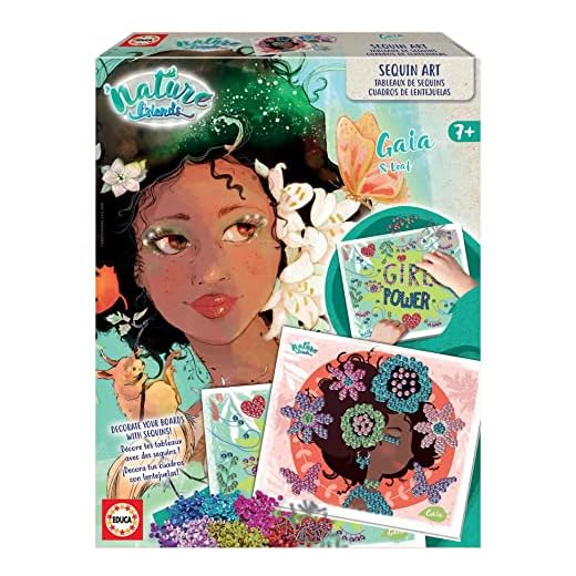 Educa - Nature Friends Manualidades Gaia Cuadros Gaïa, Incluye 2 tableros, Lentejuelas, 840 clavitos y 2 Marcos, a Partir de 7 años (18937)