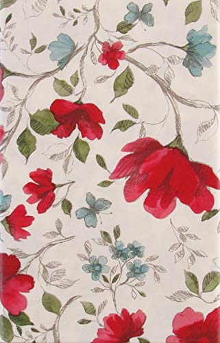 Watercolor Butterflies Among Red And Blue Flowers Vinyl Flannel Back Tablecloth (52" X 70" Oblong) #TOP11