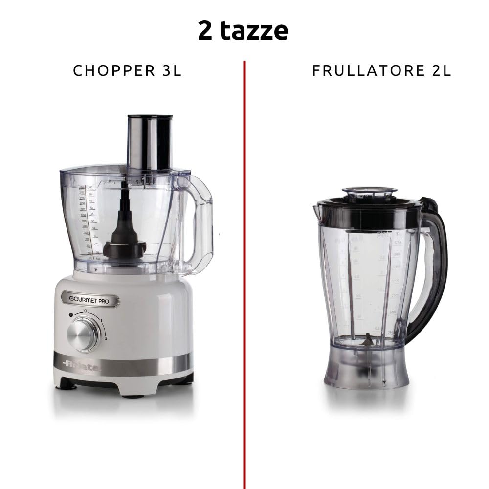 Ariete 1782 Gourmet Pro Moderna, robot kuchenny, rozdrabniacz 3 l, 2 prędkości + puls, zestaw ostrzy + tarcza ze stali nierdzewnej, akcesorium do wyciskarki do cytrusów, biały