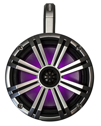 Image of KICKER Marine 8 inch LED Tower System - White Enclosures W /Silver Speakers. Includes KMLC Light Controller.
