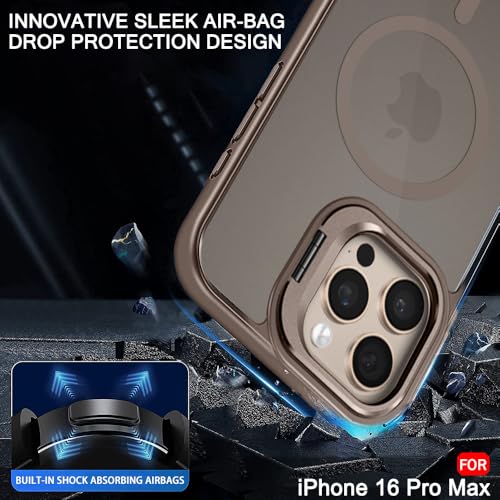 Image of TheGiftKart Hybrid Matte Frosted Back Cover Case for iPhone 16 Pro Max Compatible with MagSafe | Built-in Stand | Shockproof Hard Back Cover Case for iPhone 16 Pro Max (PC & TPU, Desert Titanium)