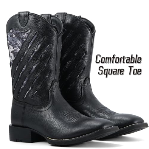 Image of SUREWAY Western Boots For Men - Mens Square Toe Cowboy Boot, Oil /Slip Resistant, Durable Fashionable Classic Pull on 10 Inch Mid-Calf Wellington Boots