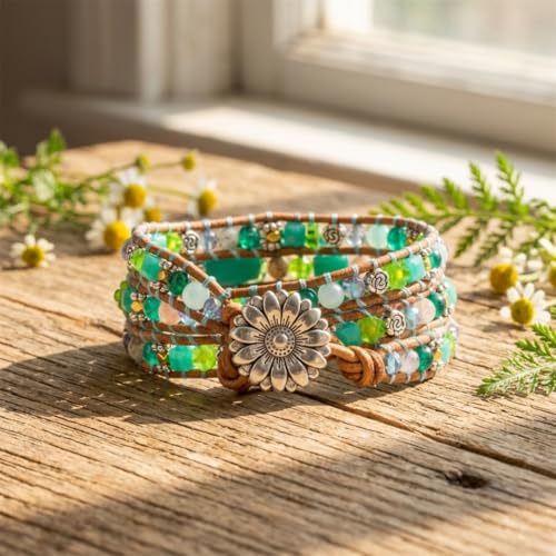 Image of YGLINE Natural Stone Bracelet 5 Wraps Bracelet Handmade Blue Color Boho Bracelet for Women Bracelet