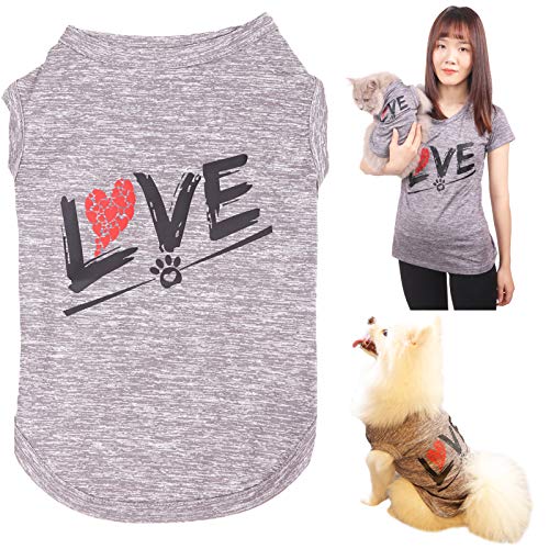 LKEX Hunde-Shirt/Besitzer-T-Shirt, Liebesmuster, passende Haustiere/Mama Cover