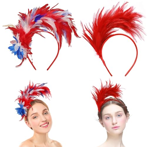 KAYEF coiffe plume, 2 pièces 1920 femmes coiffes glamour, bandeau cheveux plume rouge, bandeau fausse fleur 1920, parfait pour un cocktail carnaval mariage...