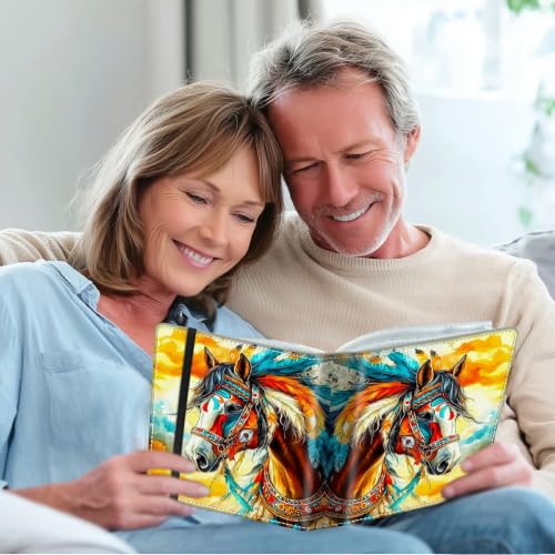 Image of Photo Album 4x6 120 Photos with Strong Elastic Band, Horse | Large Capacity Premium Leather Picture Album, Portable Wallet Albums Photo Book for Family Anniversaries Wedding Baby