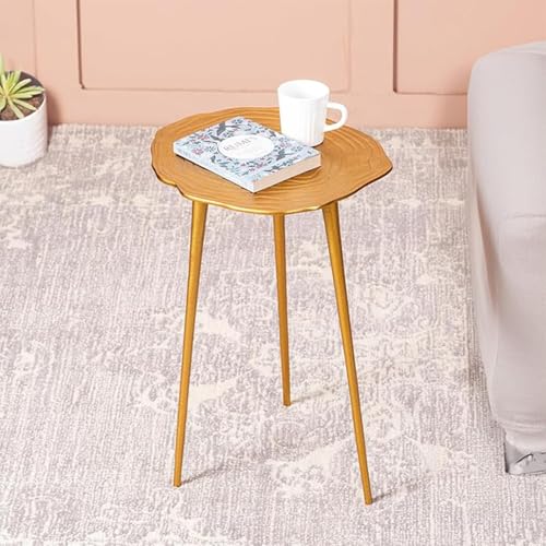 Image of nestroots Aluminium Side Table for Living Room | Gold Floral Corner Tables for Bedroom, Sofa, Coffee | 21 Inches Lightweight & Durable Design for Home, Office, Lounge Decor
