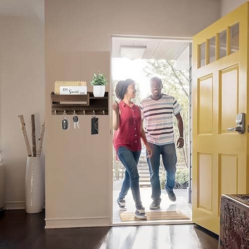 Rustic Key Holder Wall Mount - 6 Metal Hooks & Shelf for Entryway Decor - Decorative Key Rack & Mail Organizer - Farmhouse Style for Living Room & Home Entry