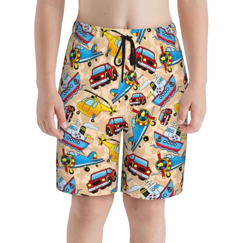 Boys Swim Trunks Cars Airplanes Ships Helicopters Cartoon Cute Kids Swim Shorts Quick Dry Beach Board Pocket3