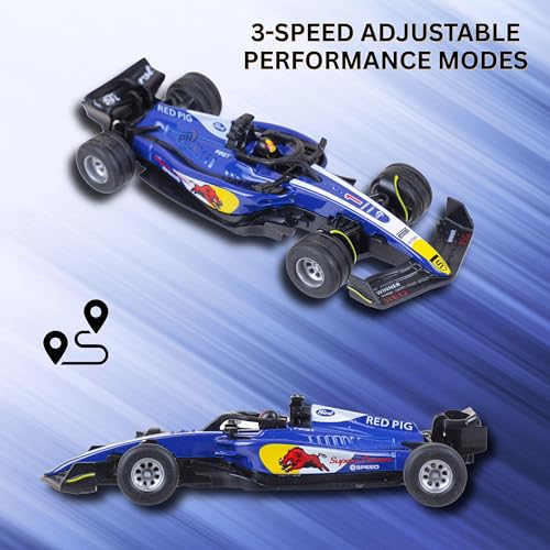 Image of Formula RC Racing Car for Kids 1:64 Scale Age 6+ Years | Mini Rechargeable Remote Control Sports Car with APP Control, LED Lights, 3 Speed Modes & Type-C Charging (Blue & White)