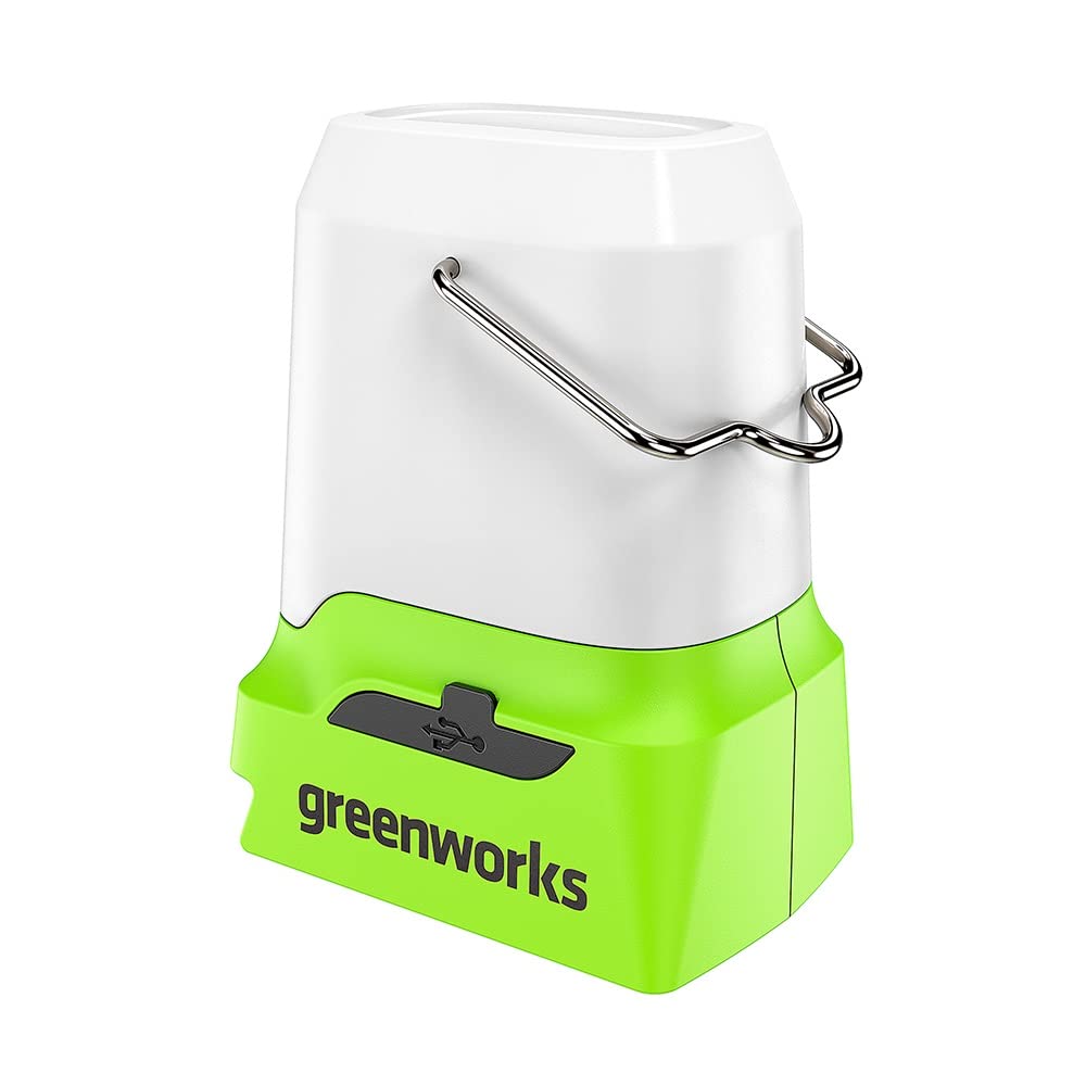 Greenworks G24LA500 Akumulatorowa Latarnia i Lampa Kempingowa z Hakiem do Zawieszania, 500 Lumenów, 3 Ustawienia Jasności, Gniazda USB i Typu C BEZ Akumulatora 24V i Ładowarki, 3 Lata Gwarancji