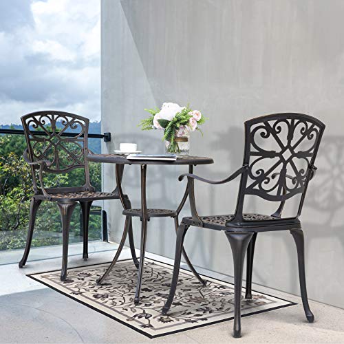 Image of NUU GARDEN 3 Piece Outdoor Bistro Set Cast Aluminum Patio Set Bistro Table Set Rustproof Patio Table and Chairs with Umbrella Hole for Backyard, Balcony, Porch, Black