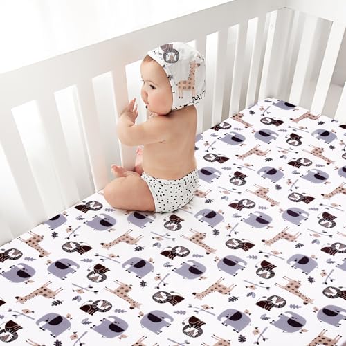 Image of JISEN 3 Piece Crib Bedding Set Soft Baby Crib Bedding Set Jungle Animals Crib Comforter Set - Comforter Crib Sheet Pillowcase Grey Nursery Bedding Sets for Baby Girls or Boys