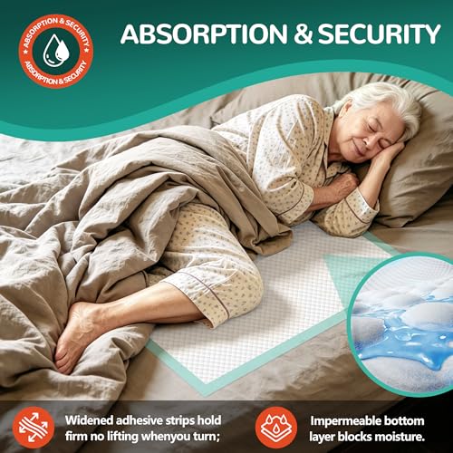 Image of MILDPLUS Bed Pads with Adhesive Strips 36''X36'', 30 Count Chucks Disposable Underpads Extra Large Thicker Incontinence Pads for Unisex Adult, Senior, Kids and Pet