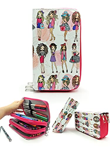 Kızlar Moda Fashion Kawai Organizer Kalem Kutusu, Vegan Deri, Üç Bölmeli Kalemlik