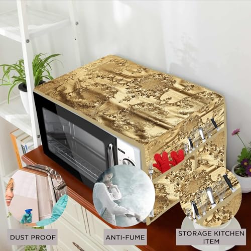 Image of PVC Waterproof 2-Layered Microwave Oven Top Cover With 4 Utility Pockets Suitable for Upto 30 Liter (Color- Golden, Size-36x14 Inches)