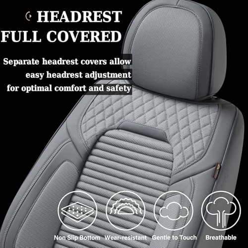 Image of Coverado Car Seat Covers Full Set, Leather Seat Covers for Cars, Automotive Seat Cover Car Accessories Universal Fit for Most Cars SUV Trucks(Gray)