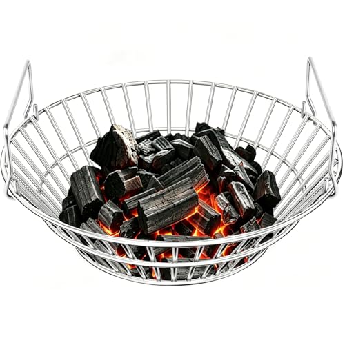 Foedo Charcoal Basket for Grill 14 Stainless Steel Ash Basket for Large Big Green Egg & Kamado Joe Heavy Duty Firebox Accessories with Folding Handle