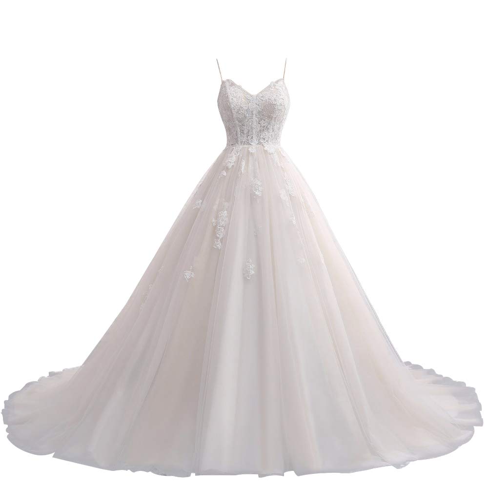 Dentelle a - Word Robe de Mariée Mode Nuptiale Vintage Spaghetti Bretelles Robe Civile, WZEFEIO, Ivoire, 44