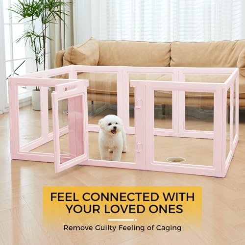 Image of EVERFRONT Clear Acrylic Dog Playpen - Clear Dog Play Pen - Easy Assemble Acrylic Dog Playpen - Puppy Playpen, Cat Playpen, Small Animal Playpen, Dog Play Pen Indoors