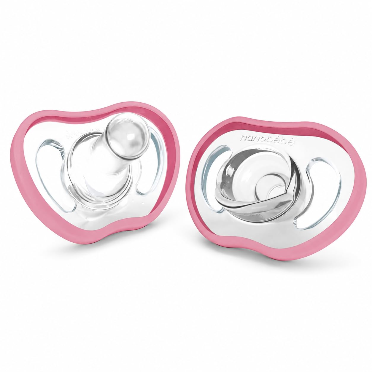 Nanobebe Active Baby Pacifiers 4-36 Months - Orthodontic, Lightweight and Vented, Curves Comfortably with Face Contour, 100% Silicone - BPA Free, Perfect Baby Registry Gift 2pk, Pink