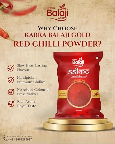 Image of Kabra Balaji Gold- Dandi Cut Red Chilli Powder | Kaam Teekha, Badiya Laal | Naturally Sun-Dried | No Preservatives (1kg)