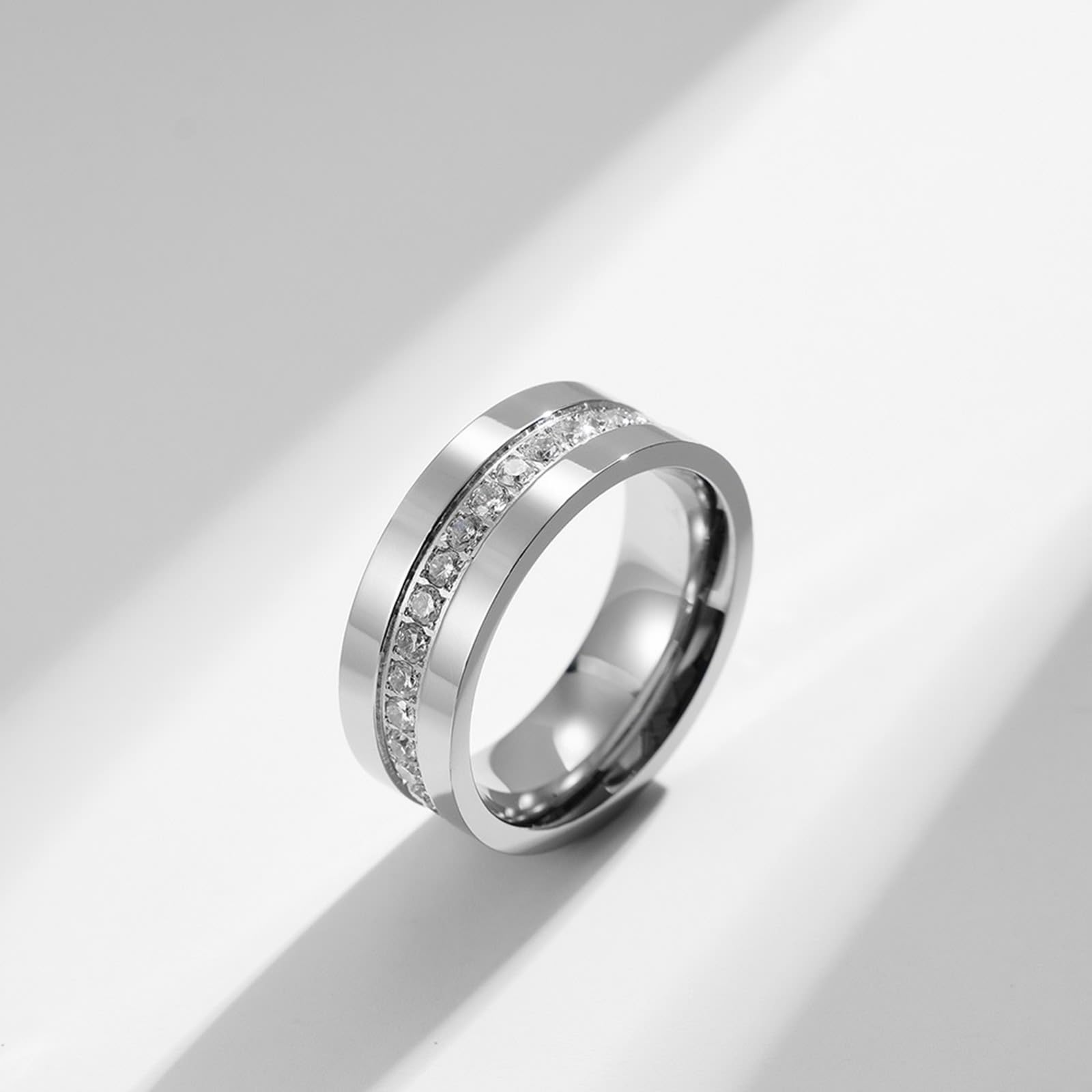 Wycian Bague de Mariage pour Femme, Alliance Couple Titane 2 Pezzi Acier Inoxydable Bague en Argent 8 mm avec Zircone Taille Femme 54 Homme 54