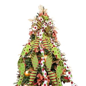 Large Christmas Tree Bow Topper 51 x 13 Inch - Red, Green & White Polka Dot Gift Bow with Sparkling Glitter Streamers for Xmas Trees Party Festival Decor Large Christmas Tree Bow Topper 51 x 13 Inch Red Green White Polka Dot Gift Bow with Sparkling Glitter Streamers for Xmas Trees Party Festival Decor