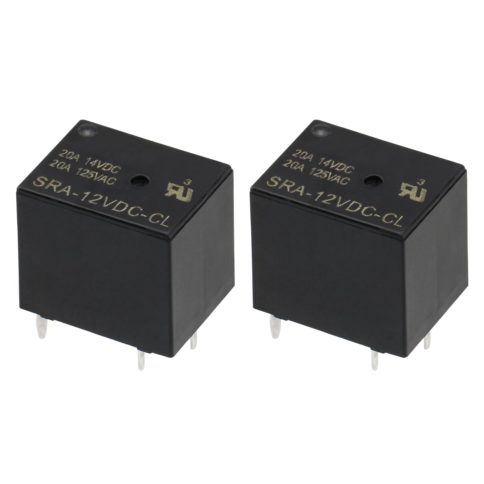 Weasch 2Pcs Subminiature High Power Relay, SRA-12VDC-CL, DC 12V Coil, 20A 125VAC/14VDC, 1NO 1NC, PCB General Purpose Relay 5 Pins SPDT (2)