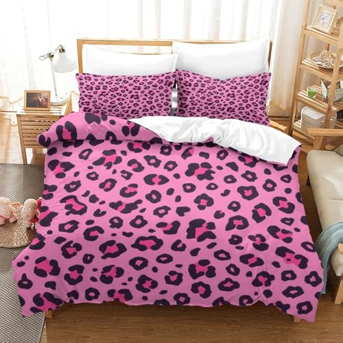 Housse de couette hypoallergénique léopard rose lit 2 places microfibre - 3
